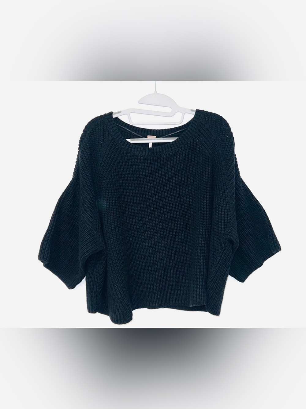 Free People Black Cable Knit Oversized Cropped Sweater Size S